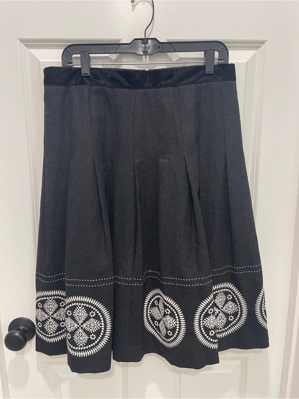 Tory Burch Black A-Line Skirt with White Embroidered Hem